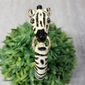 Vintage enameled Zebra clamper bracelet and earrings set
